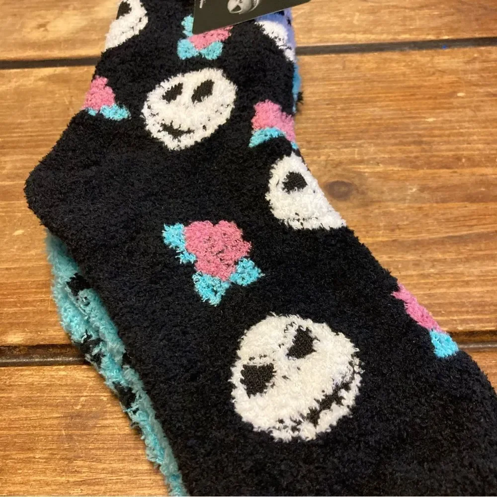 The Nightmare Before Christmas 2 Pair Crew Cozy Socks Jack Skellington NWT Black